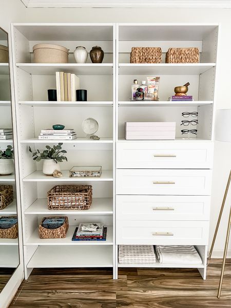 Our primary closet isn’t big enough for all of our needs.  We added these shelving units with drawers instead of a dresser.  The drawers conceal what we don’t want seen, and the shelves are both decorative and functional.

Visit my website where I share my best organized-ish tips: www.lelaburris.com

#LTKkids #LTKfamily #LTKhome