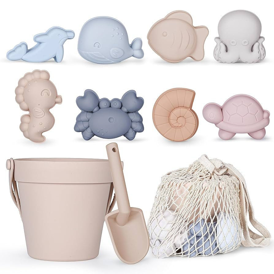 MarcZero 11Pcs Silicone Beach Toys,Modern Baby Beach Toys,Travel Friendly Beach Set,Silicone Buck... | Amazon (US)