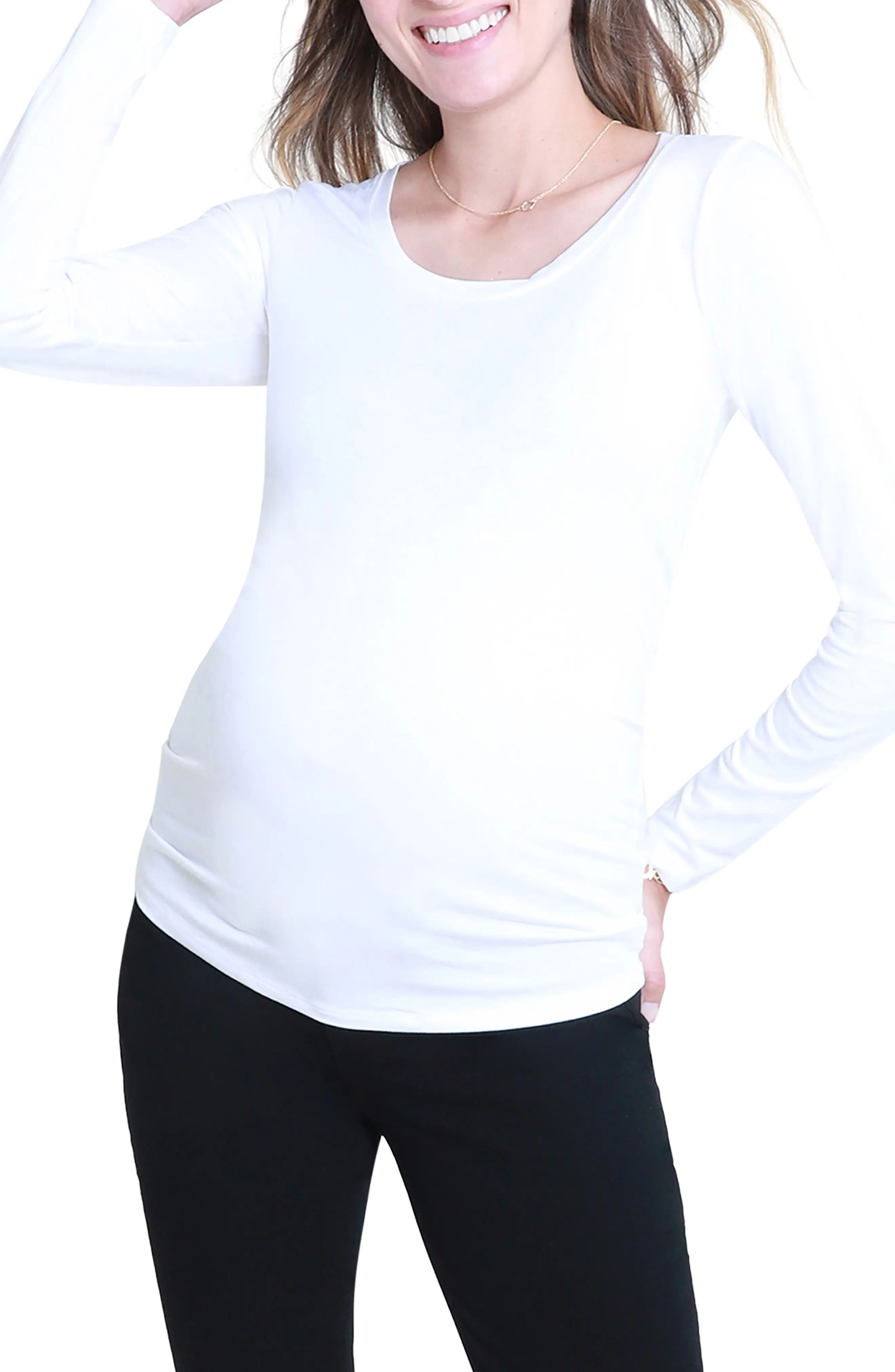 Ingrid & Isabel(R) Maternity Long Sleeve Scoop Neck T-Shirt, Size Medium in White at Nordstrom | Nordstrom