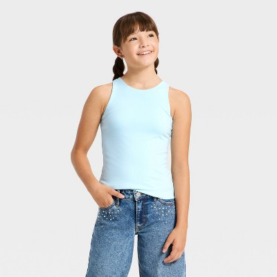 Girls' High Neck Super Soft Tank Top - art class™ Blue L | Target