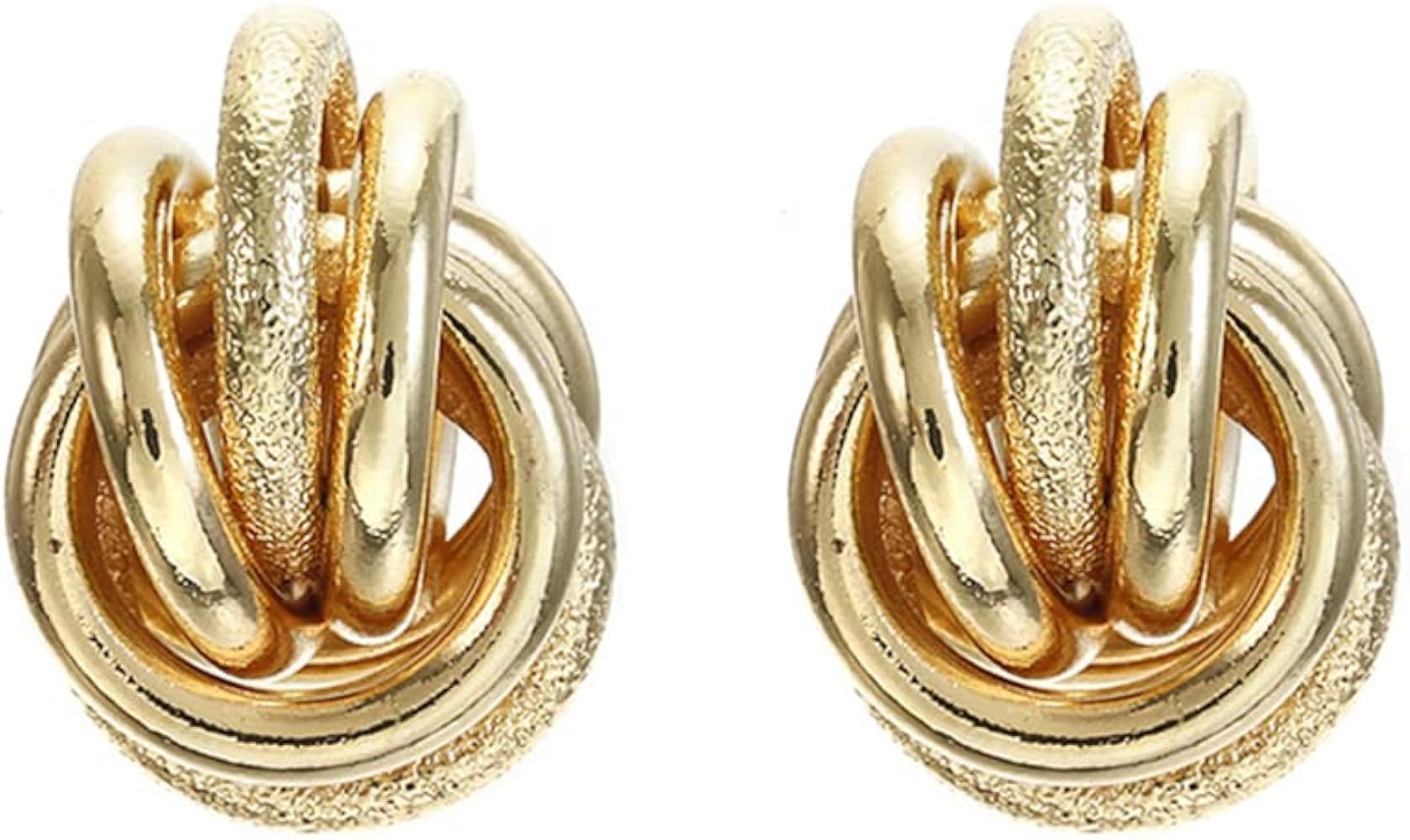 AOLIMI 18K Gold Plated Knot Clip-On Earrings Chunky Link Large Statement Clip Earrings for Women ... | Amazon (US)