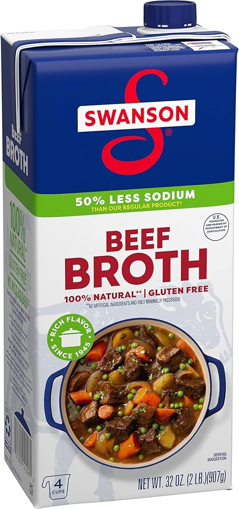 Swanson 100% Natural, 50% Less Sodium Beef Broth, 32 oz Carton | Amazon (US)