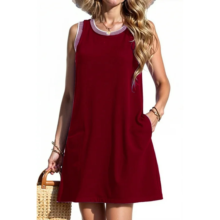 Fantaslook Color Block Dresses for Women Summer Casual Beach Sundress Sleeveless Tank Trendy Mini... | Walmart (US)