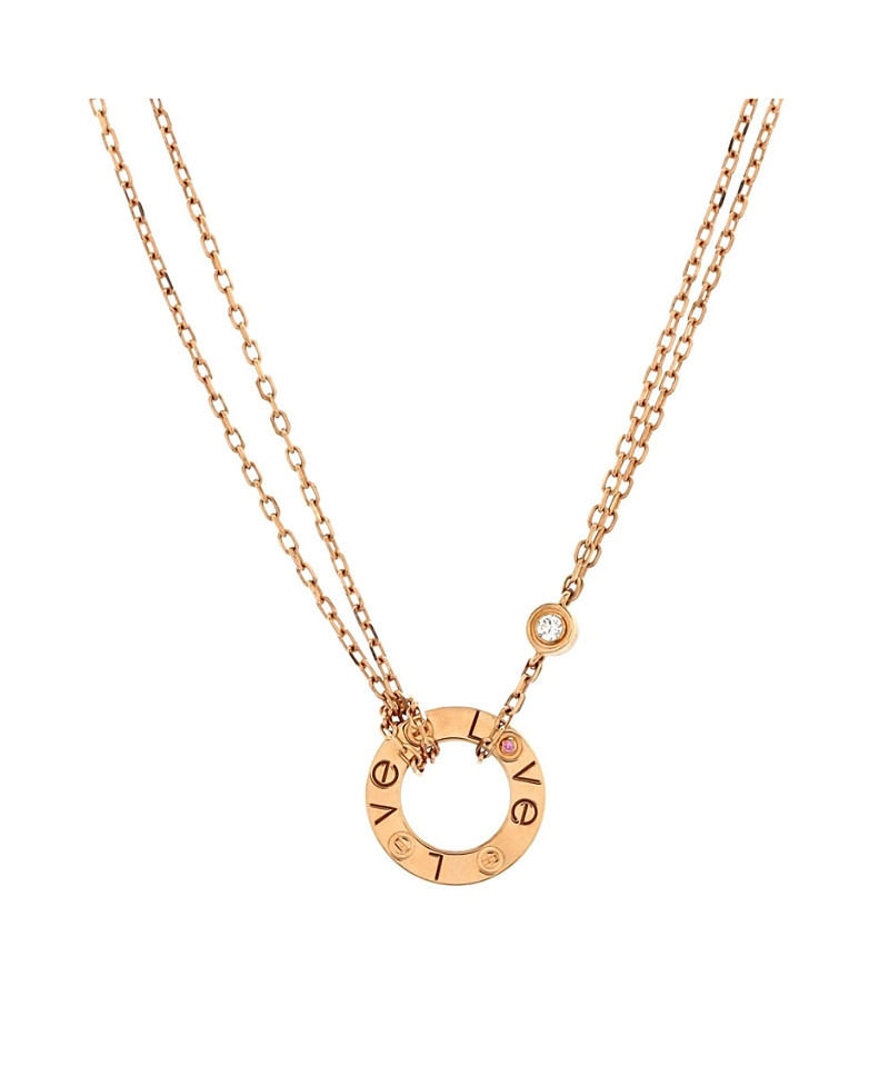 Pre-Owned Cartier 2 Diamonds Love Pendant Necklace 18K Rose Gold with Pink Sapphire and Diamond | Bloomingdale's (US)