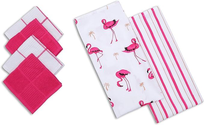 AMOUR INFINI Flamingos 6 Pack Kitchen Set | 2 Decorative Kitchen Towels (28” x 18”) and 4 Ter... | Amazon (US)