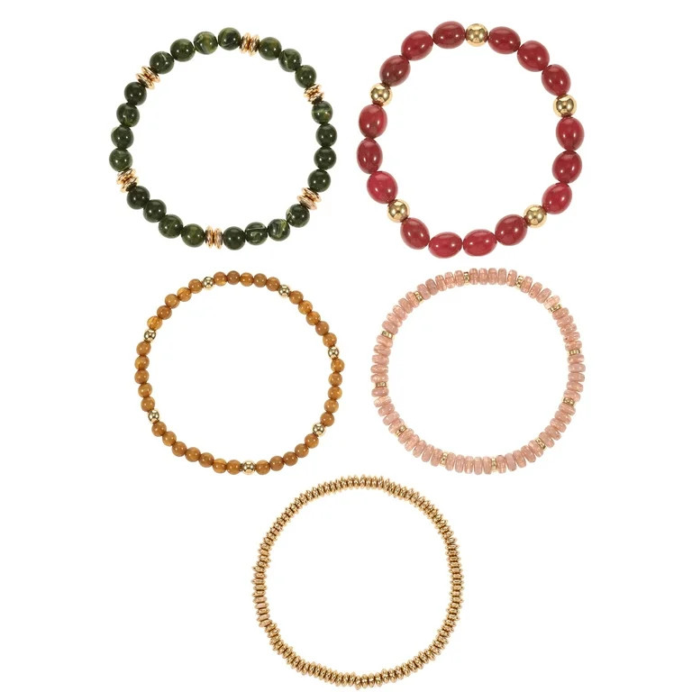 Time and Tru Beaded Stretch Bracelet Set, Multicolored, 5 Pieces | Walmart (US)