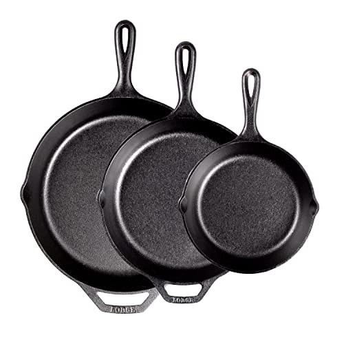 Lodge Pre-Seasoned Cast Iron Skillet Set - Set Includes 8 Inch Skillet, 10.25 Inch Skillet, and 12 inch Skillet - 3 Piece | Amazon (US)