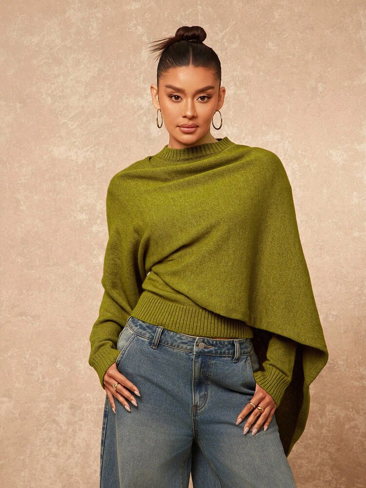 Lumalex Winter Fall Women Turtleneck Fitted Long Sleeve Sweater With Cape Shawl Green Sweater Green Long Sleeve Top Cowl Neck Top Winter Clothes For Women Sweaters Turtle Neck Women Glamour Elegant Dress Fall New Style Women Luxury Prom Gathering Party Banquet Modest Old Money Coquette Glitter Holiday Party Rave Festival Outing Vacation Hot Outdoor Richly Layered Wedding Season Banquet ID Al-Adha Al-Adha Party New Year Chic Autumn Fall New Style Women Gala Night Delicate Romance | SHEIN