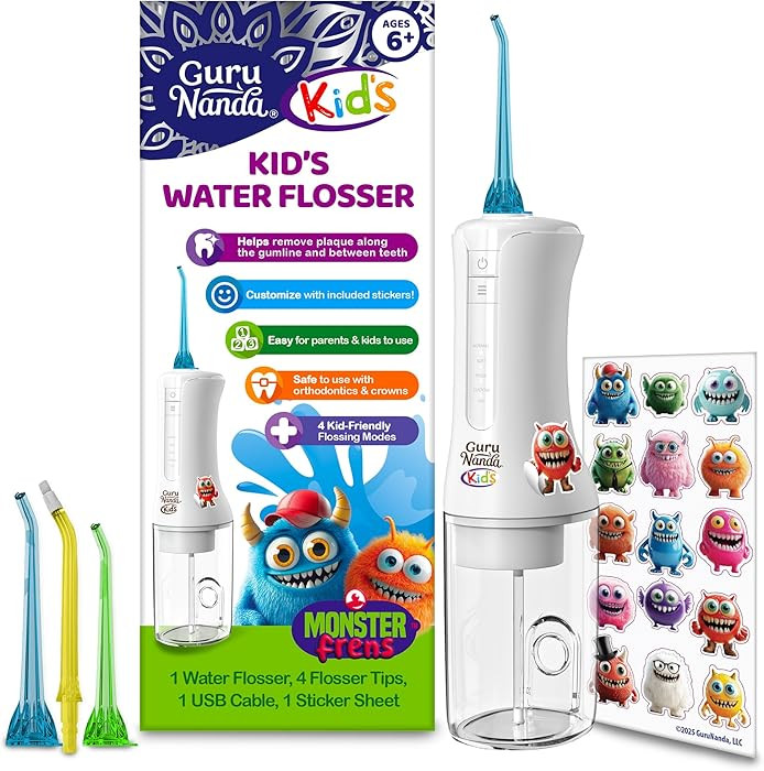 GuruNanda Kids Water Dental Flosser - 4 Flossing Modes, 4 Nozzles, 2-Min Smart Timer, Ages 6+, Mo... | Amazon (US)