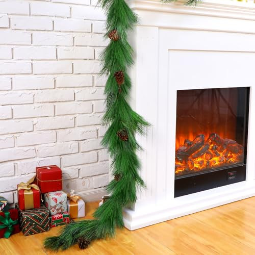 Jutom 6ft Christmas Deluxe Norfolk Pine Garlands Artificial Long Needle Pine Cone Garland Realistic Xmas Cedar Pine Garland for Holiday Mantel Table Indoor Outdoor Decor | Amazon (US)