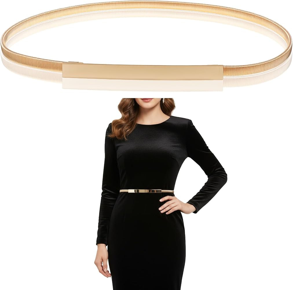 Xindojuz Skinny Metal Cinch Belt for Dresses Women Fancy | Amazon (US)