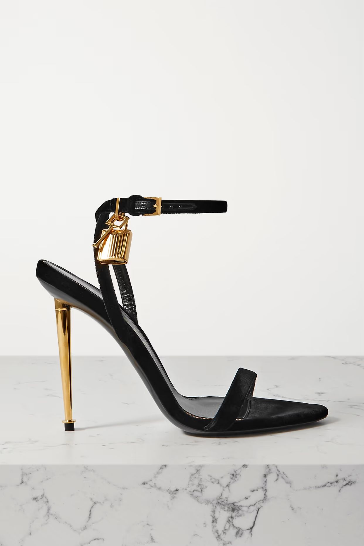 TOM FORD - Padlock Embellished Velvet Sandals - Black | NET-A-PORTER (US)