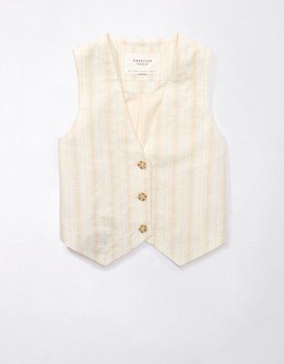 AE Linen-Blend Striped Waistcoat Vest | American Eagle Outfitters (US & CA)