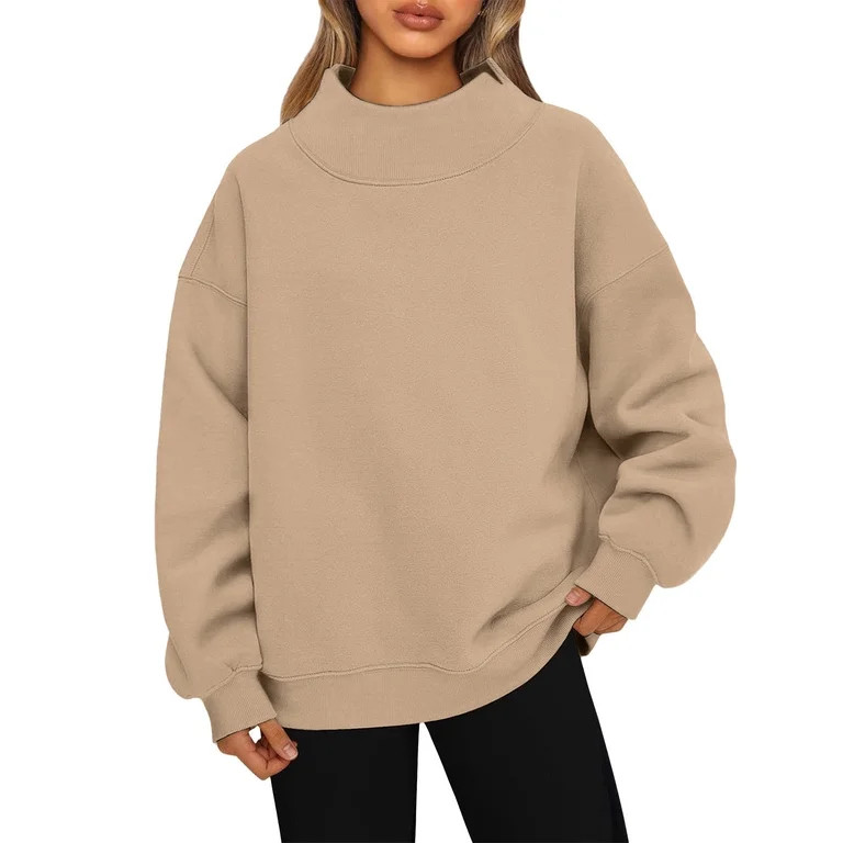 Mohiass Mock Neck Sweatshirt Women Oversized Plain Pullover Sweatshirts No Hood Casual Fall Long ... | Walmart (US)