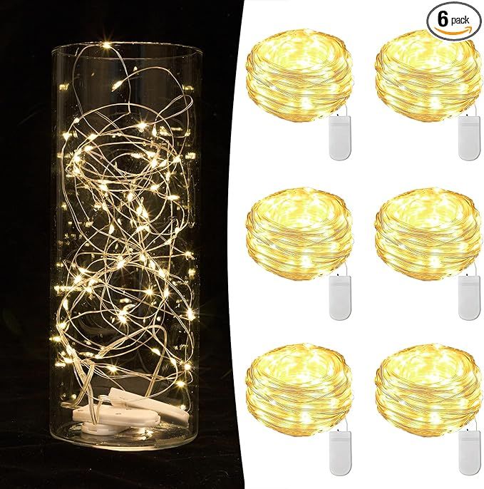 6 Pack Fairy Lights Battery Operated String Lights 7ft 20 Led Mason Jar Lights Waterproof Silver ... | Amazon (US)