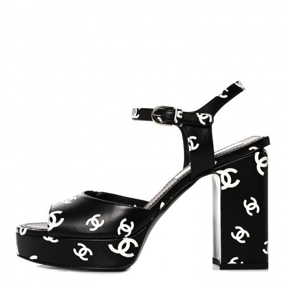 CHANEL Printed Lambskin CC Sandals 38 Black White | FASHIONPHILE | Fashionphile