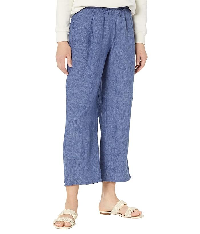 Eileen Fisher Petite Straight Leg Ankle Pleated Pants in Washed Organic Linen Delave | Zappos