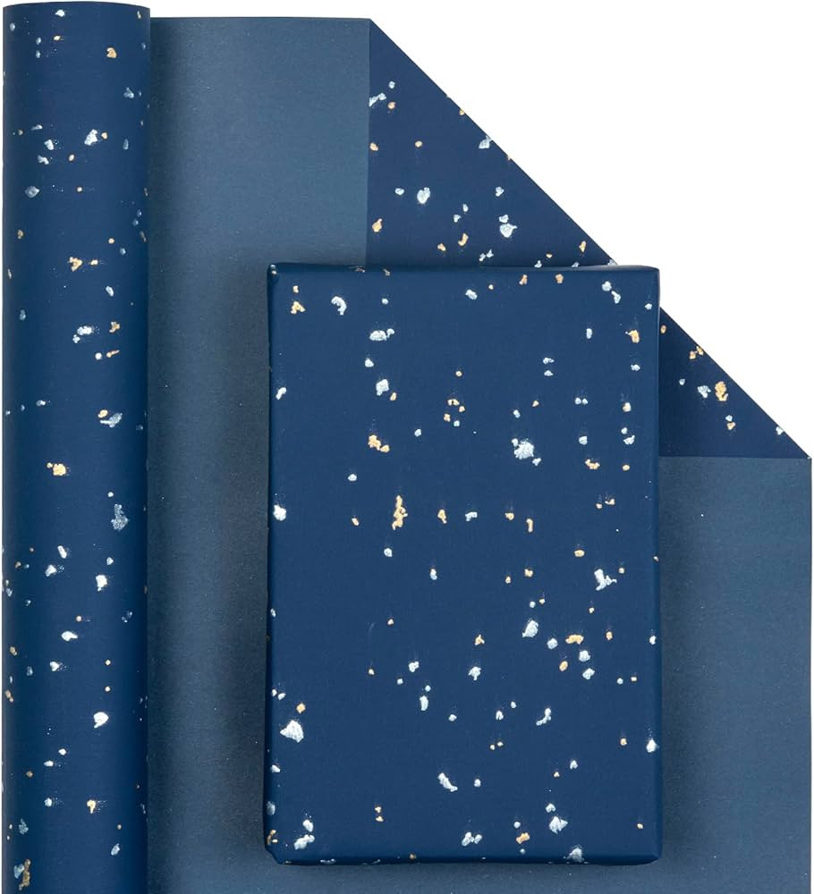 WRAPAHOLIC Wrapping Paper Roll - Mini Roll - 17 Inch X 16.5 Feet - Cyan Blue Gold Foil Design wit... | Amazon (US)