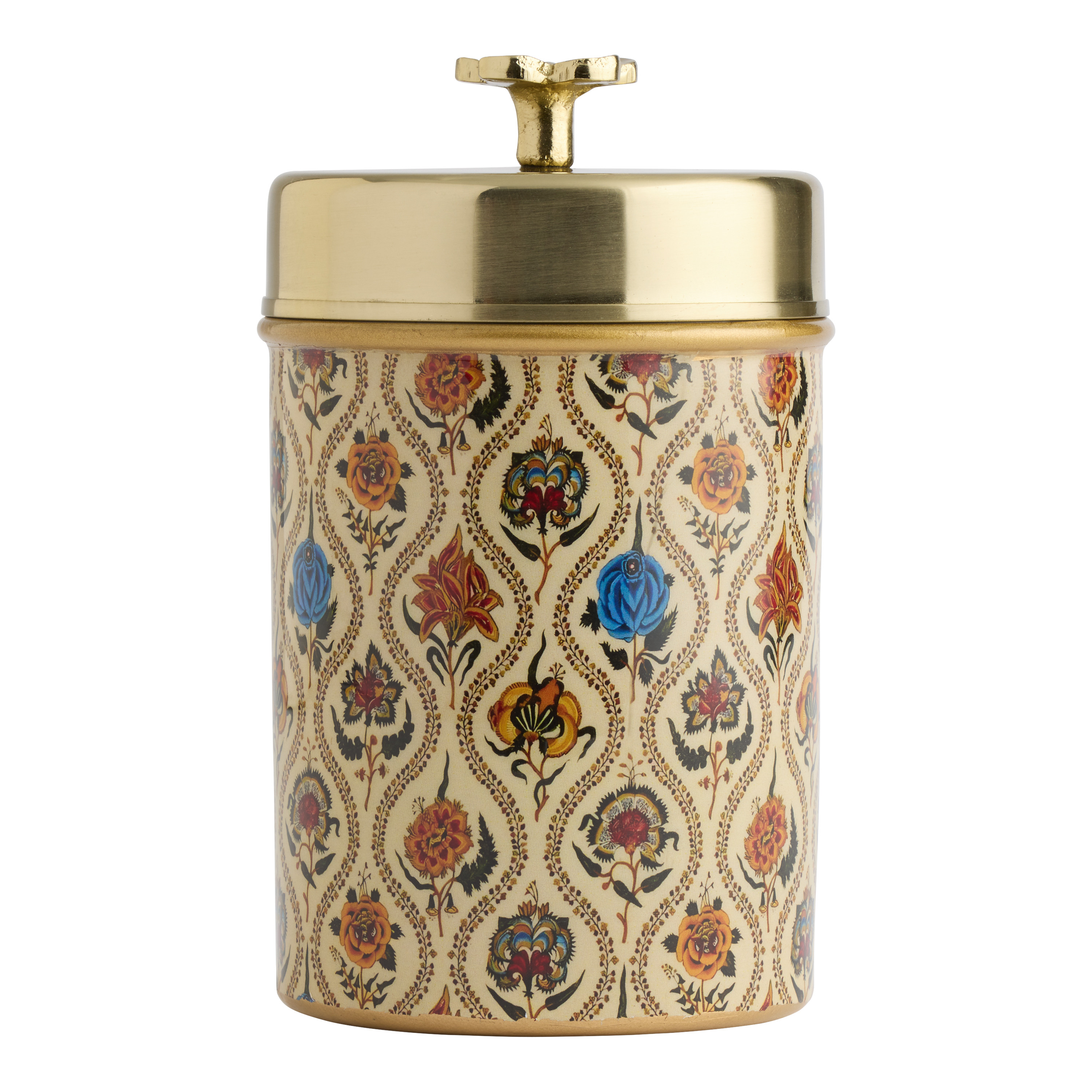 Gold Enameled Stainless Steel Floral Tea Storage Canister | World Market