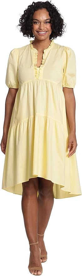 London Times womens Short Sleeve Ruffle V-neck Tiered Hi-low Tent Dress, Pale Banana, 12 US at Am... | Amazon (US)