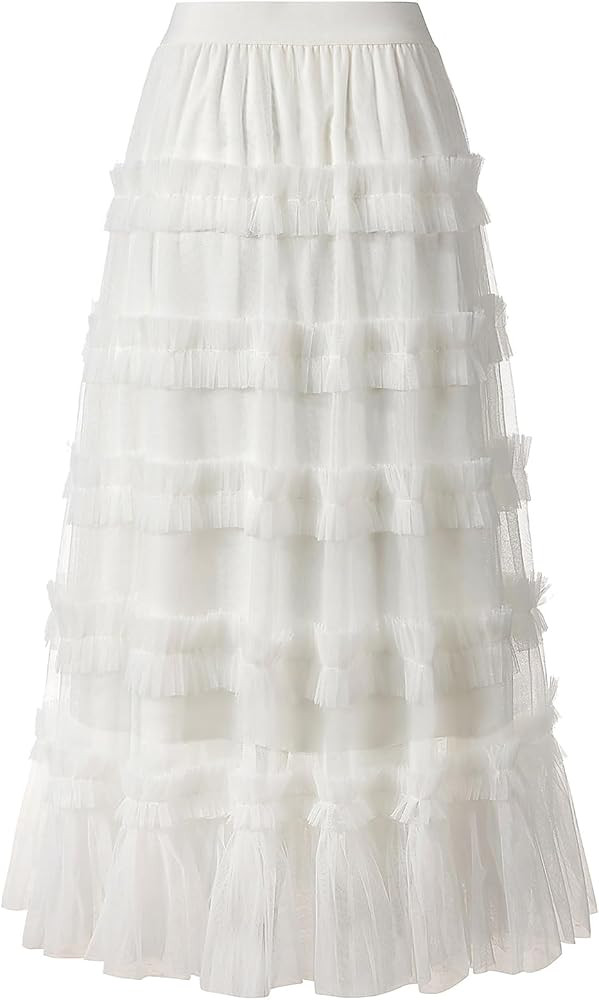 Tulle Skirts for Women Long Length Tutu Fairy Tiered Skirt A Line Mesh Elastic Waist Skirts | Amazon (US)