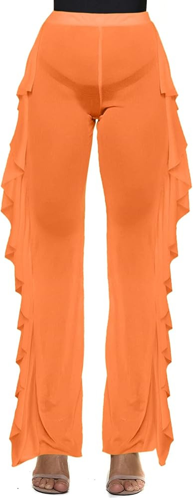 Willow Dance Women's Perspective Sheer Mesh Ruffle Pants Swimsuit Bikini Bottom Cover up Pants | Amazon (US)