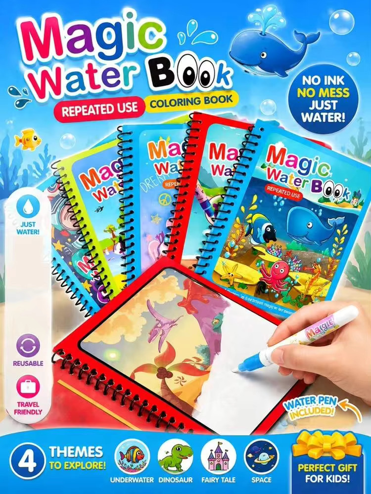 8 Sets Children's Magic Watercolor Painting Books, Reusable Children's Magic Water Painting Books... | SHEIN
