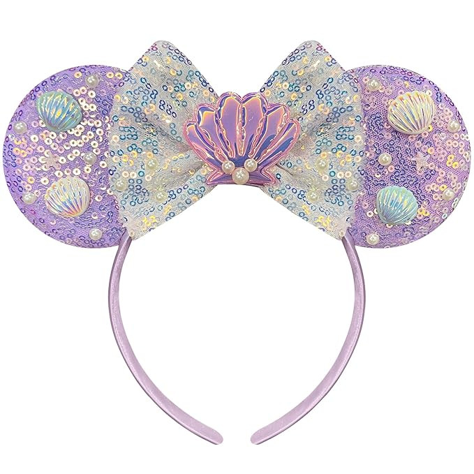 Trnerm Mermaid Mouse Ears Headband, Sequin Park Ears with Silver Bows, Mermaid Birthday Party Sup... | Amazon (US)