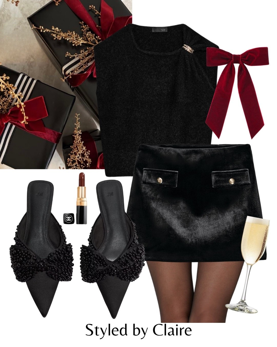 CHRISTMAS DAY FOR THE CHIC GIRLS❤️
Tags: black velvet skirt mini Zara pocket detail H&M embellished mules knit top gold clasp detail burgundy velvet hair bow fashion partywear festive party night out rhinestone outfit ideas 

#LTKpartywear #LTKstyletip #LTKfestive