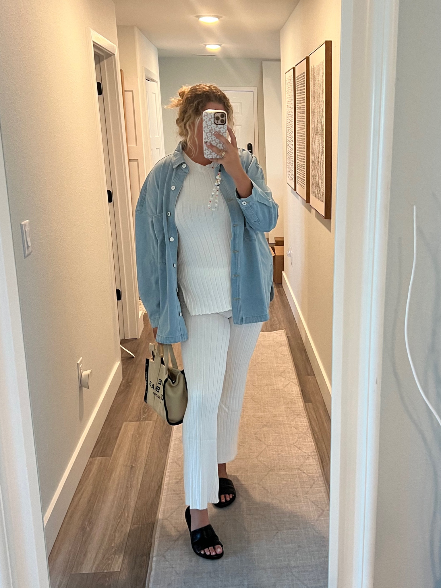 Amazon matching pant set, denim oversized shirt, tote bag, fit flip slide on sandals, midsize outfit, casual outfit, fall outfit

#LTKstyletip #LTKfindsunder100 #LTKmidsize