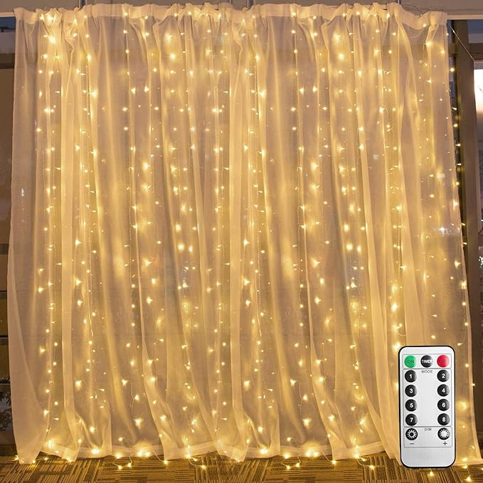 Hanging Window Curtain Lights 9.8 Feet Dimmable and Connectable with 300 Led, Remote, 8 Lighting ... | Amazon (US)