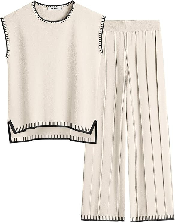 ANRABESS Women 2 Piece Outfits Casual Summer Sleeveless Tops Knit Pants Sweater Lounge Matching S... | Amazon (US)