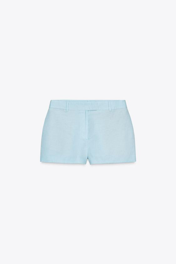 MID-RISE LINEN BLEND BERMUDA SHORTS | Zara UK