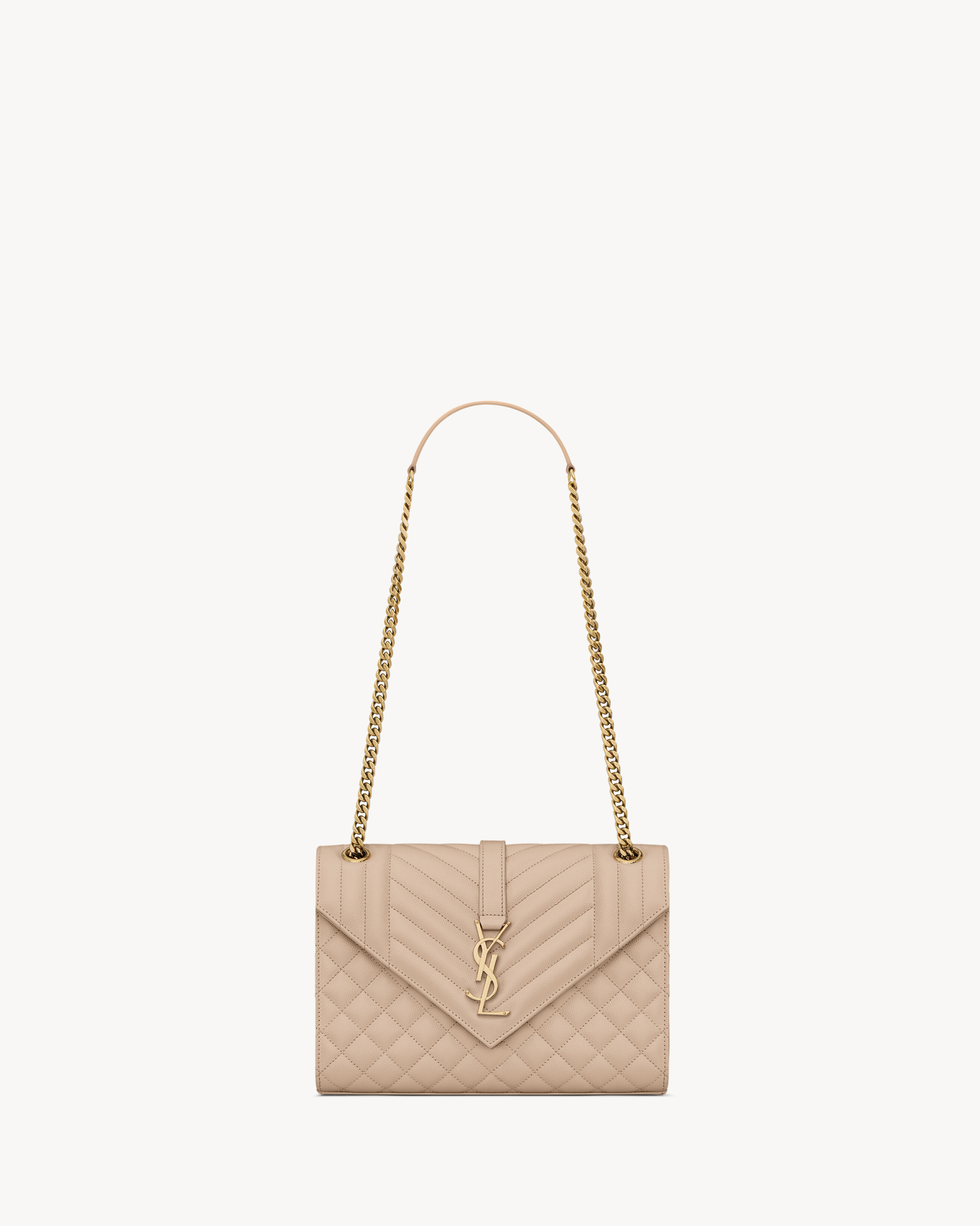 Saint Laurent Envelope Medium In Quilted Grain De Poudre Embossed Leather - Beige - Women - One Size | Saint Laurent Inc. (Global)