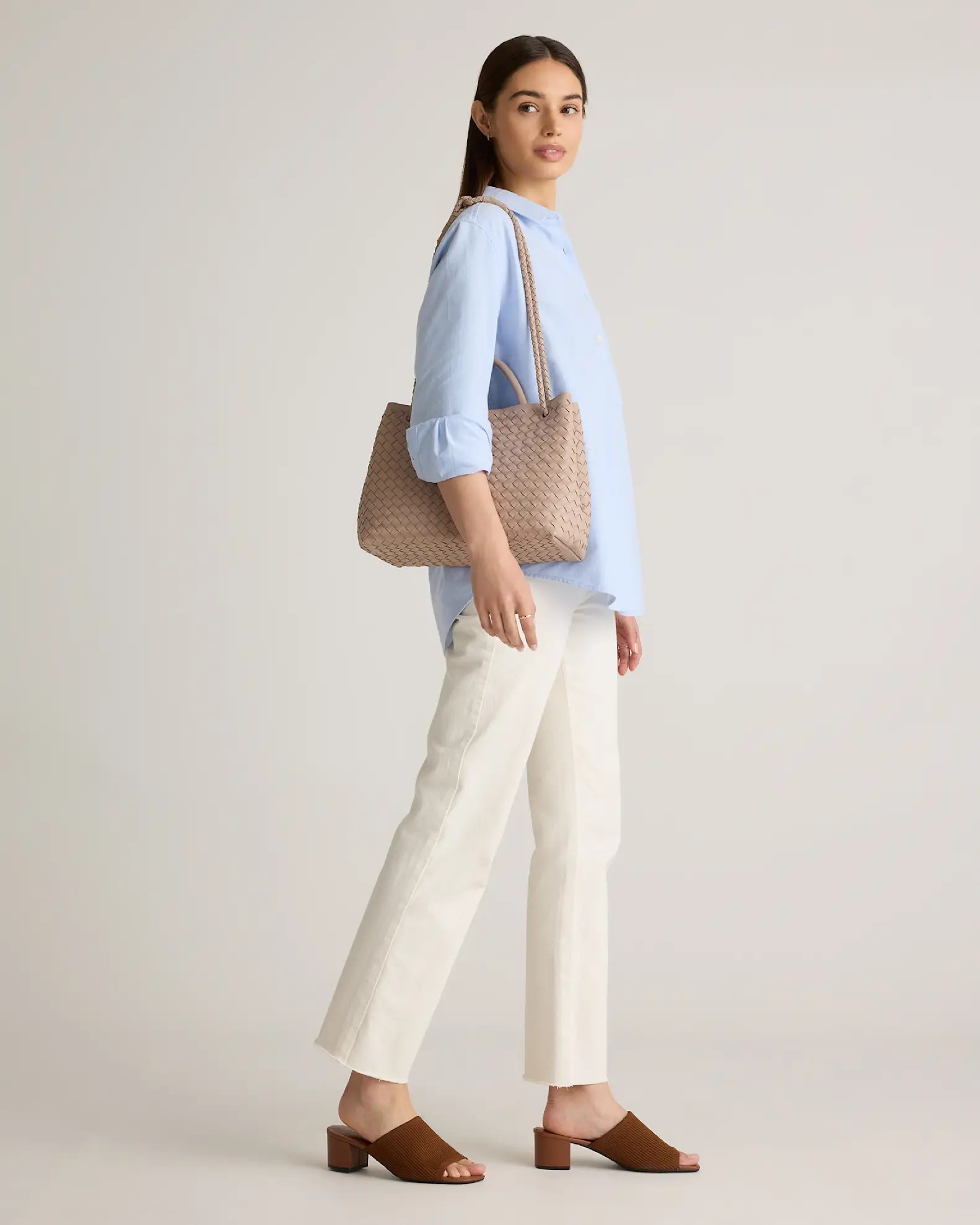 Italian Leather Handwoven Satchel in Taupe | Quince