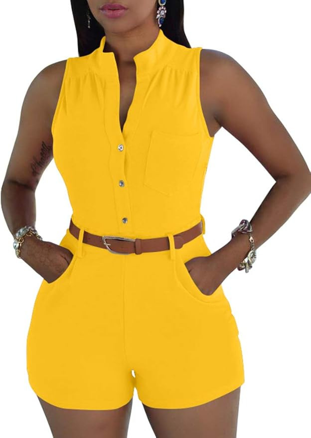 XXTAXN Women's Sexy V Neck Rompers One Piece Short Jumpsuit with Belt and Pockets | Amazon (US)