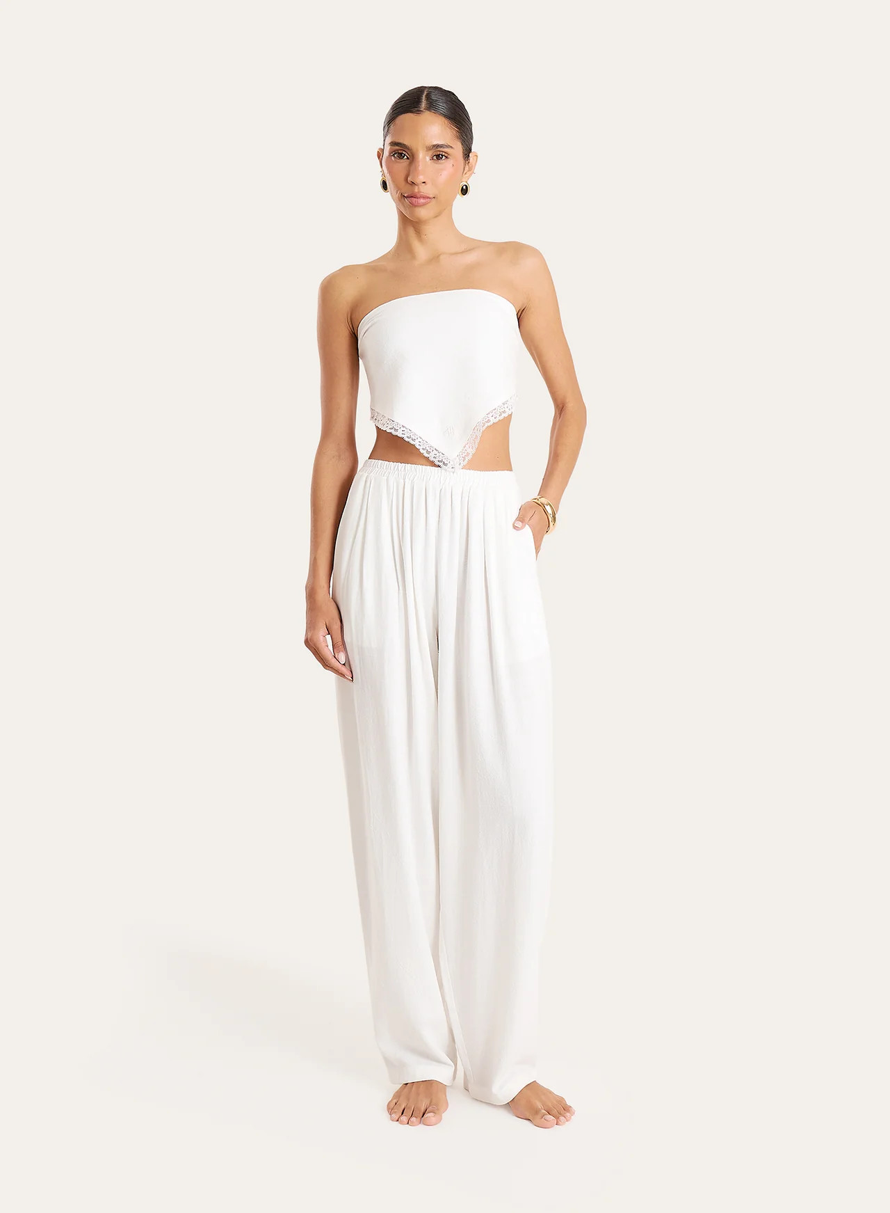 Women's White Linen Blend Balloon Leg Trousers | Sarah | 4th & Reckless | 4th & Reckless