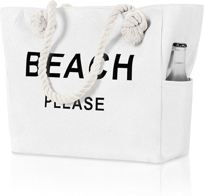 TESALATE Large Canvas Beach Tote Bag with Zipper Women Swim, Travel, Shopping, Gym and Beach Holi... | Amazon (US)