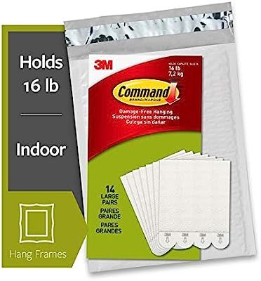 Command Picture Hanging Strips Heavy Duty, Large, White, Holds 16 lbs, 14-Pairs | Amazon (US)