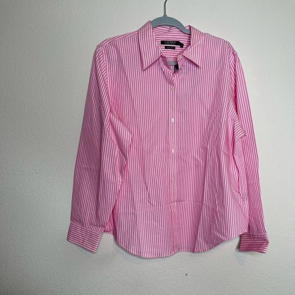 NWT Lauren Ralph Lauren pink striped button up | Poshmark