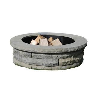 Nantucket Pavers Ledgestone 47 in. x 14 in. Round Concrete Wood Fuel Fire Pit Ring Kit Gray Varie... | The Home Depot