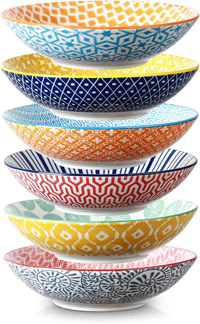 Selamica Porcelain 40oz Large Bowls 9 inch Big Pasta Salad Bowls, Microwave and Oven Safe, Colorf... | Amazon (US)