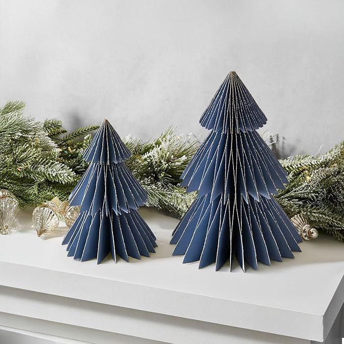 LampLust Paper Christmas Tree Decor, 2 Pack Dusty Blue Honeycomb Paper Trees, 6" & 8", Blue Decor... | Amazon (US)