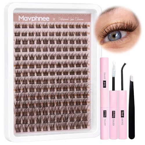Brown Lash Clusters Kit Natural Dark Brown Eyelash Extensions Kit Wispy Individual Lashes C-Curly Cluster Lashes Extensions with Bond and Seal Lash Glue and Eyelashes Tweezers Lash Kit | Amazon (US)