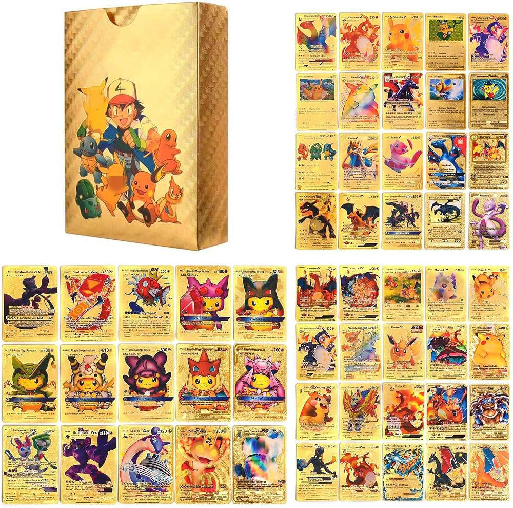 Ultra Rare 55 PCS Gold Cards Packs Vmax DX GX Rare Golden Cards TCG Deck Box Gold Foil Card for F... | Amazon (US)