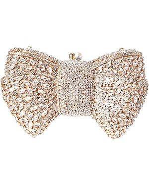 Handmade Inlay Rhinestone Bow Clutch Bag for Women, Sparkling Evening Party Wedding Purse with De... | Amazon (US)