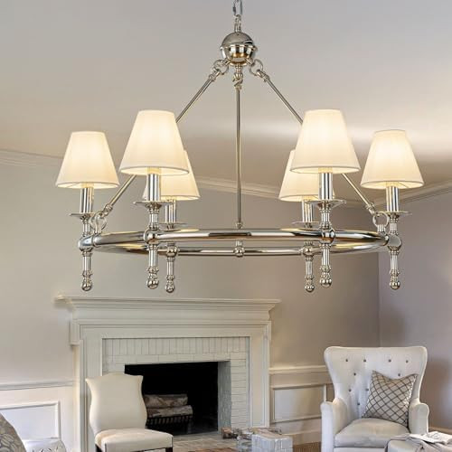 ALOADECOR 6 Lights W34in Polished Nickel and White Pleated Fabric Chandeliers for Dining Room Mid... | Amazon (US)