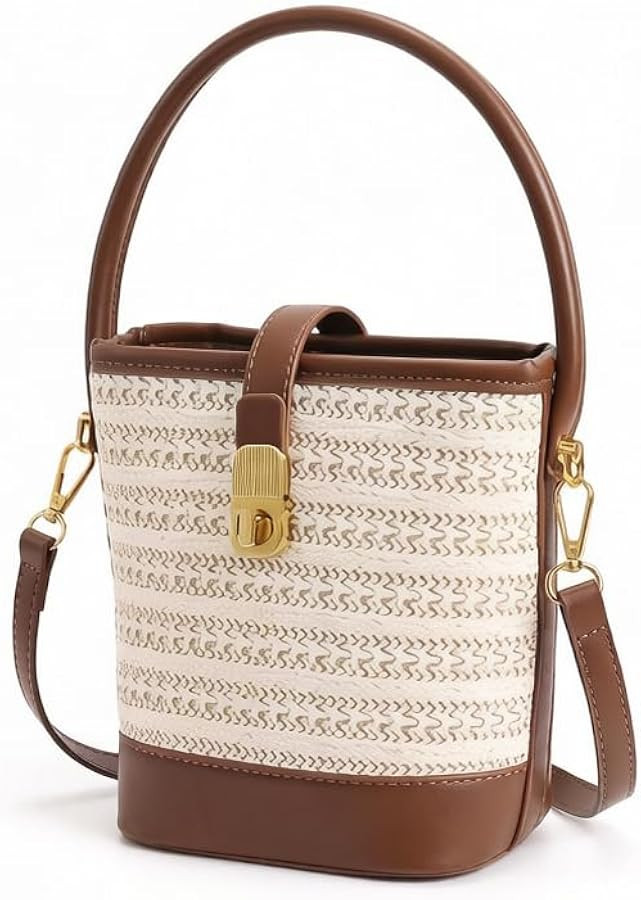 Women's Straw Bucket Bag Top-handle Purse For Summer Beach Travel | Amazon (US)
