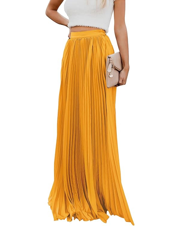 ebossy Women's High Waist Flowy Pleated Chiffon Maxi Skirt | Amazon (US)