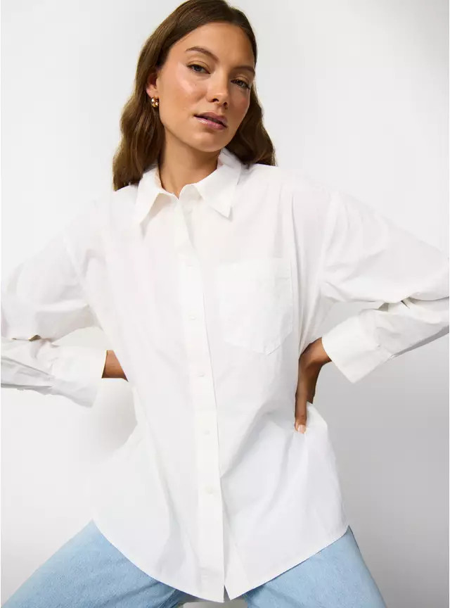 Buy White Poplin Relaxed Fit Long Sleeve Shirt 12 | Shirts | Tu | Tu Clothing